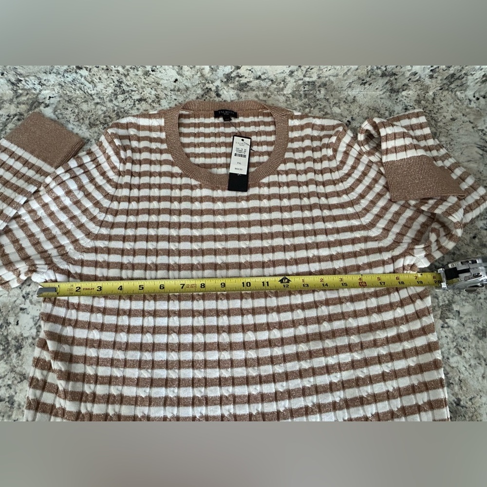 NWT Talbots Gold Metallic Cream Striped Ribbed Crewneck Sweater Holiday Size XL - Picture 14 of 15